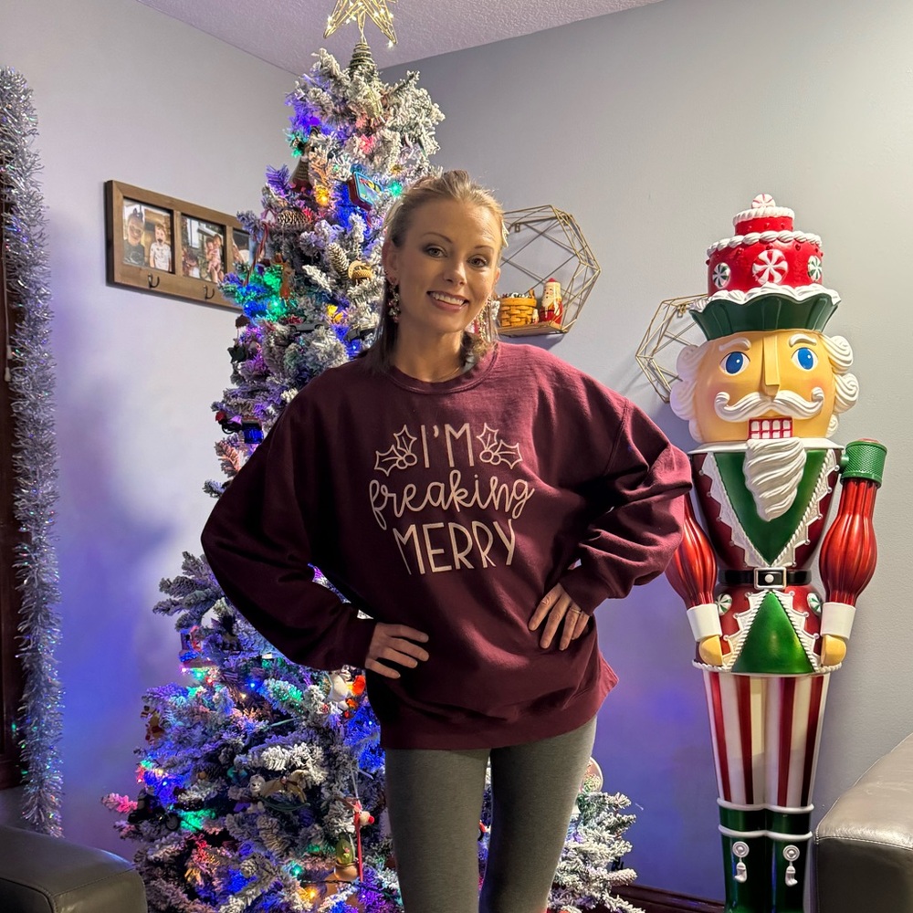 XL I’m freaking Merry Women's Burgundy Christmas Sweater